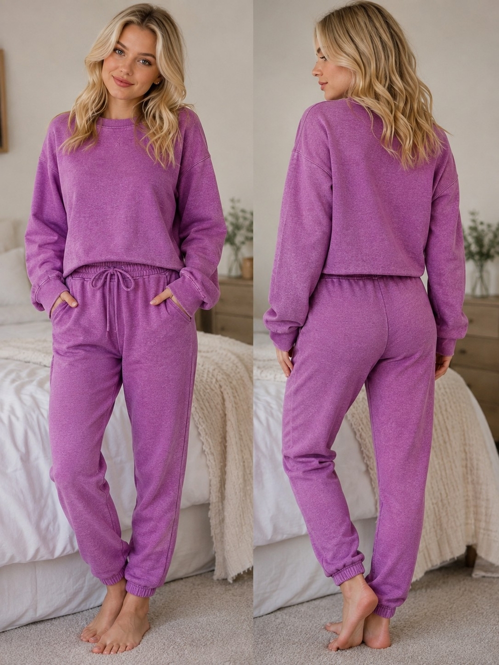 Purple Lounge Sweatshirt & Jogger Set - Small - Simply Southern- Distress Color